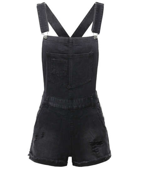 Women's Casual Black Single Chest Pocket Adjustable Straps Sexy Cute Short Overalls