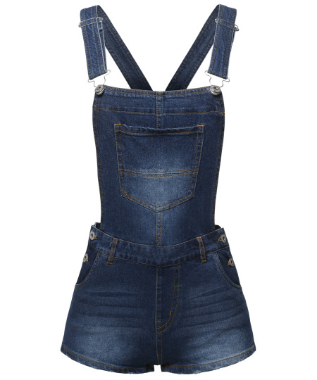 Women's Casual Denim Single Chest Pocket Adjustable Straps Sexy Cute Short Overalls