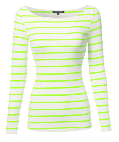 Women's Junior Basic Casual Long Sleeves Stripe Boat Neck Tee Top