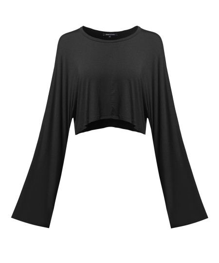 Women's Trendy Solid Kimono Long Sleeve Crop Top