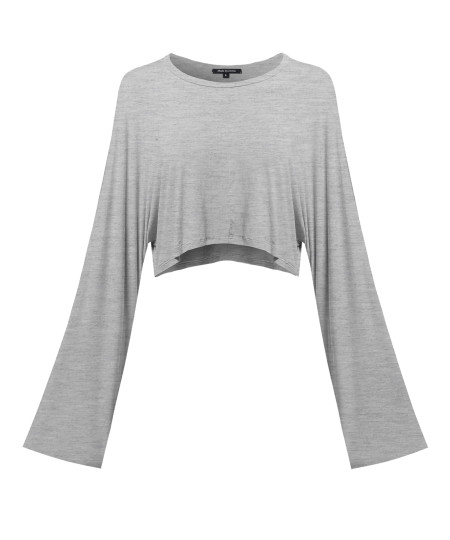 Women's Trendy Solid Kimono Long Sleeve Crop Top