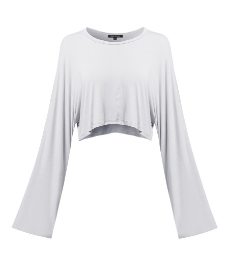 Women's Trendy Solid Kimono Long Sleeve Crop Top