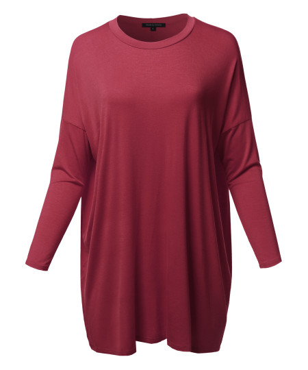 Women's Casual Loose Fit Dolman Sleeve Tunic Dress Top