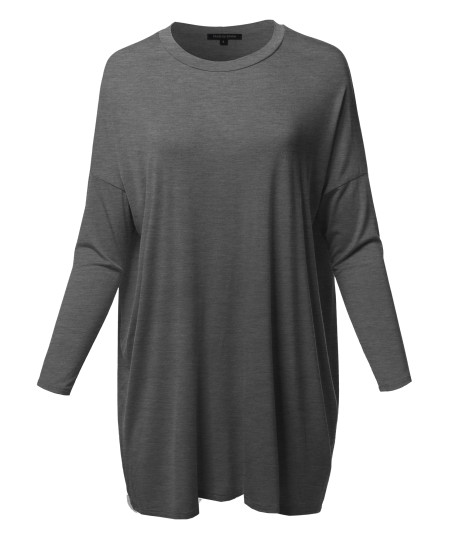 Women's Casual Loose Fit Dolman Sleeve Tunic Dress Top