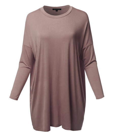 Women's Casual Loose Fit Dolman Sleeve Tunic Dress Top