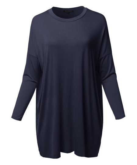 Women's Casual Loose Fit Dolman Sleeve Tunic Dress Top