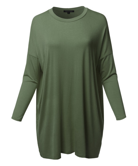 Women's Casual Loose Fit Dolman Sleeve Tunic Dress Top