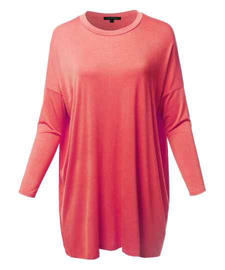 Women's Casual Loose Fit Dolman Sleeve Tunic Dress Top