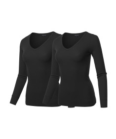 Women's Basic Casual Solid Long Sleeve V-neck Thermal Tops