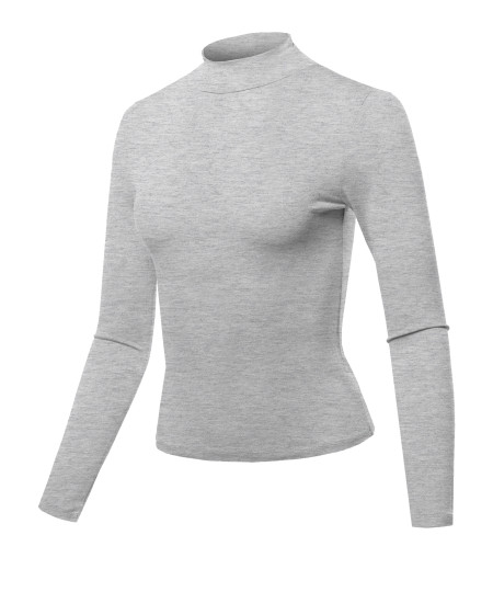 Women's Solid Lightweight Long Sleeve Mock Neck Crepe Jersey Top(S-3XL)