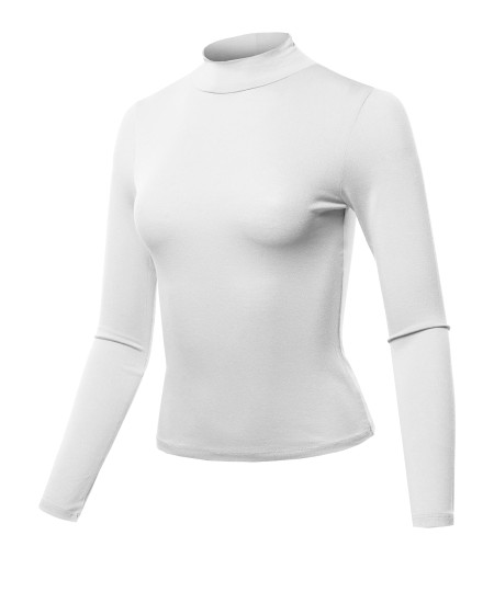 Women's Solid Lightweight Long Sleeve Mock Neck Crepe Jersey Top(S-3XL)