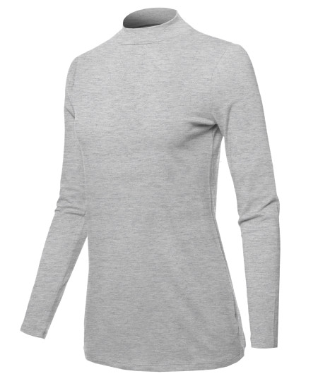 Women's Basic Cotton Mock Neck Long Sleeve Top