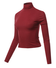 Women's LONG SLEEVE SHIRRING TURTLE NECK RIB KNIT TOP 