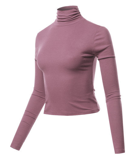 Women's LONG SLEEVE SHIRRING TURTLE NECK RIB KNIT TOP 