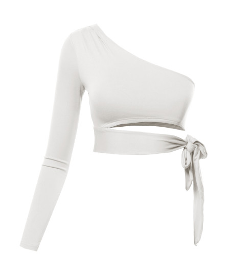 Women's ONE SHOULDER LONG SLEEVE SEXY CROP TOP