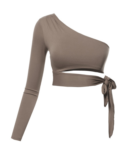 Women's ONE SHOULDER LONG SLEEVE SEXY CROP TOP