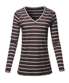 Women's COTTON STRIPED V-NECK TOP