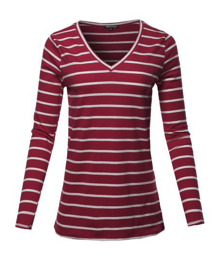 Women's COTTON STRIPED V-NECK TOP