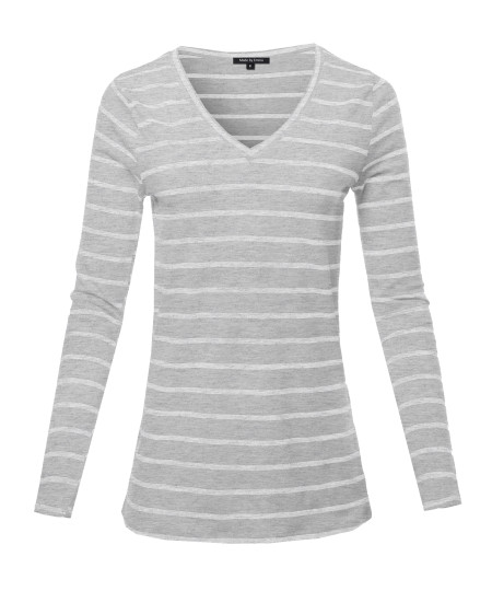 Women's COTTON STRIPED V-NECK TOP