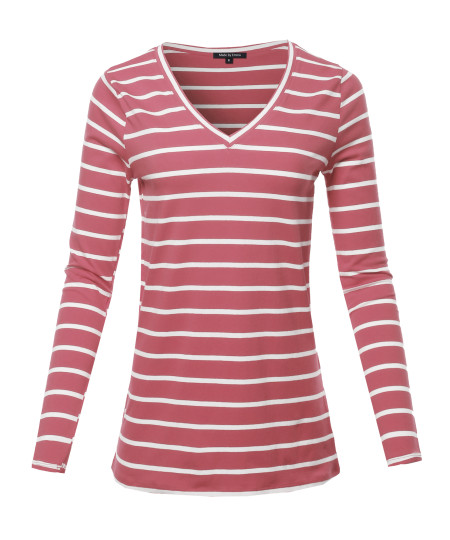 Women's COTTON STRIPED V-NECK TOP