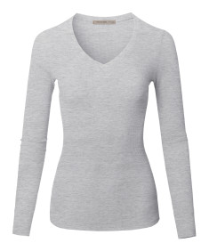 Women's Solid Basic Fitted T-Shirt V-Neck Long Sleeves Thermal Top Shirts