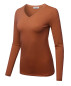 Women's Solid Basic Fitted T-Shirt V-Neck Long Sleeves Top Shirts