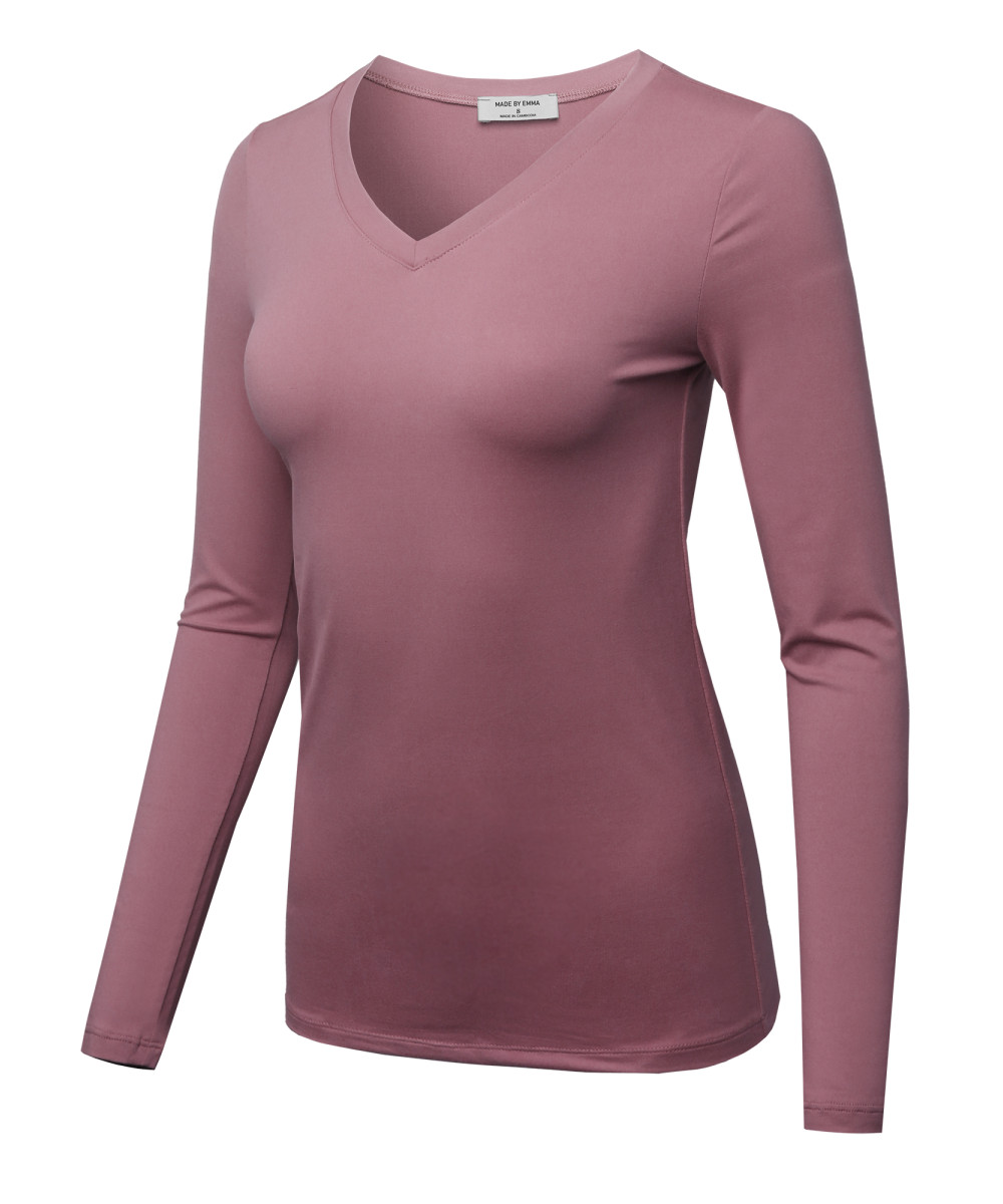 V-neck T-shirts for Women, Women Long Sleeve Top, Deep V Neck Top, Fitted  Top With Longsleeves, Casual V-neck Top for Women 
