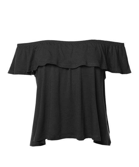 Women's Casual Solid Off-Shoulder Ruffle Top