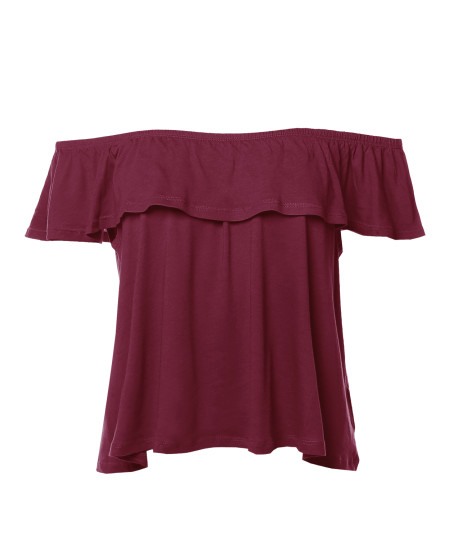 Women's Casual Solid Off-Shoulder Ruffle Top