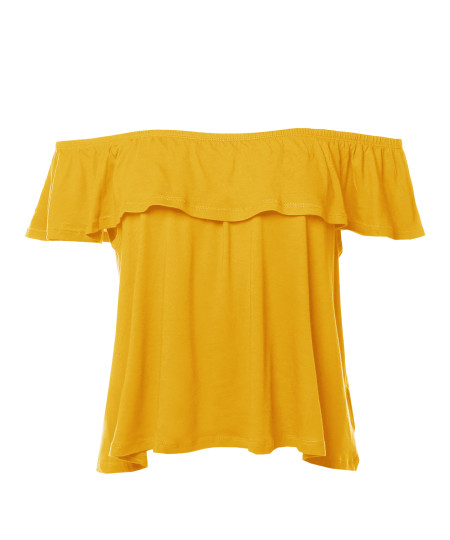 Women's Casual Solid Off-Shoulder Ruffle Top