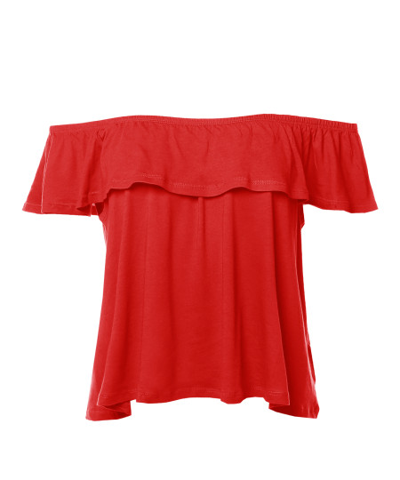 Women's Casual Solid Off-Shoulder Ruffle Top