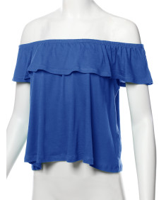 Women's Casual Solid Off-Shoulder Ruffle Top