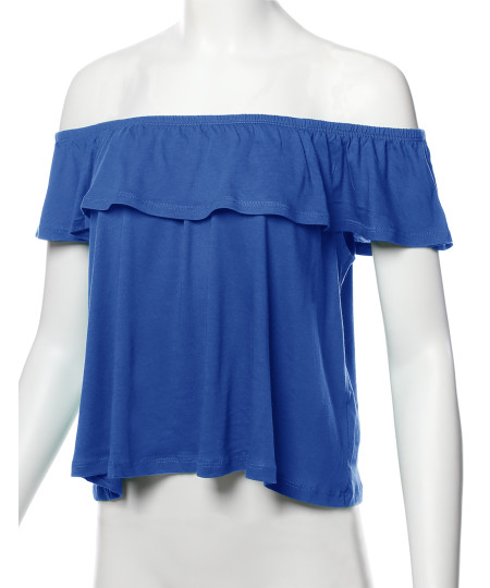 Women's Casual Solid Off-Shoulder Ruffle Top