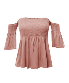 Women's Casual Solid Off Shoulder Smocked Top 