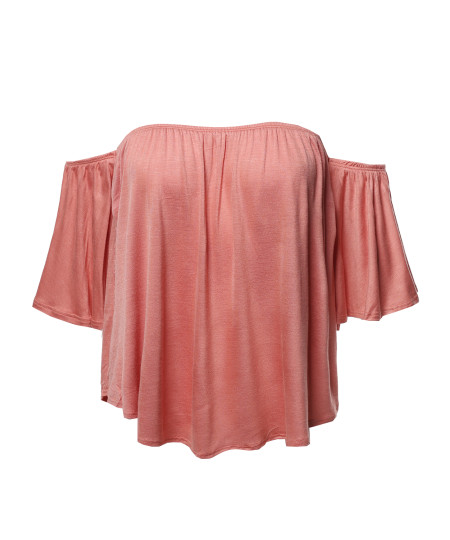 Women's Casual Solid Elastic Shoulder Line Off-Shoulder Top