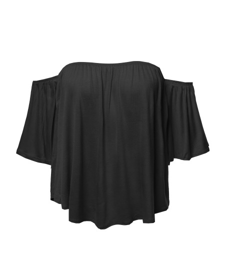 Women's Casual Solid Elastic Shoulder Line Off-Shoulder Top