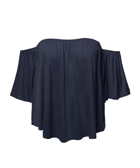 Women's Casual Solid Elastic Shoulder Line Off-Shoulder Top