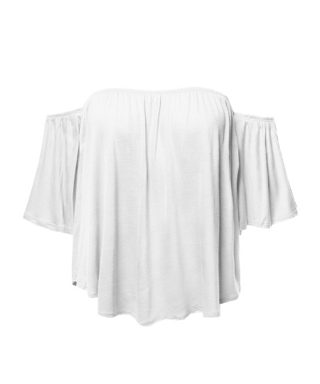 Women's Casual Solid Elastic Shoulder Line Off-Shoulder Top