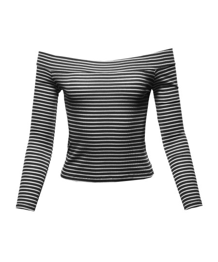 Women's Sexy Stripe Off Shoulder Ribbed Crop Top