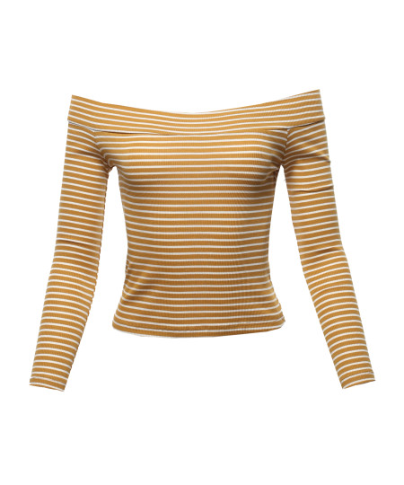 Women's Sexy Stripe Off Shoulder Ribbed Crop Top