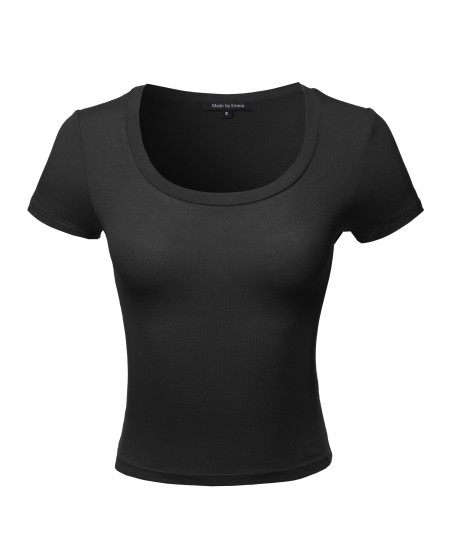 Women's Basic Short Sleeve Scoop Neck Crop Top