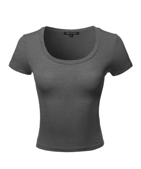 Women's Basic Short Sleeve Scoop Neck Crop Top