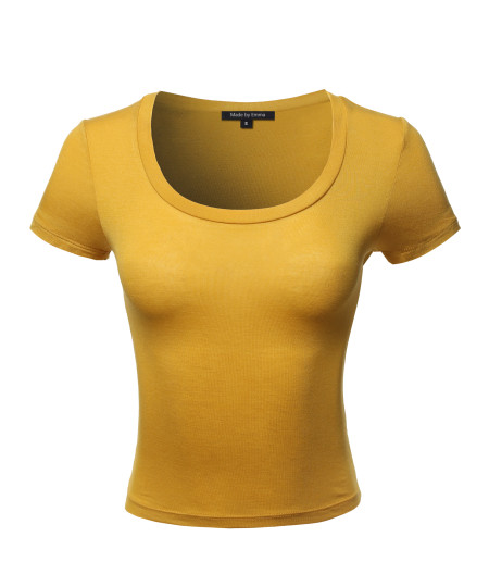 Women's Basic Short Sleeve Scoop Neck Crop Top