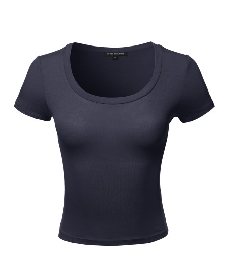 Women's Basic Short Sleeve Scoop Neck Crop Top