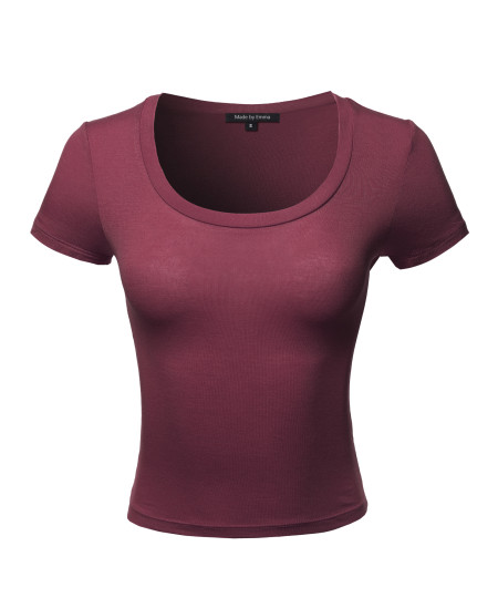 Women's Basic Short Sleeve Scoop Neck Crop Top