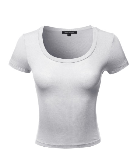 Women's Basic Short Sleeve Scoop Neck Crop Top