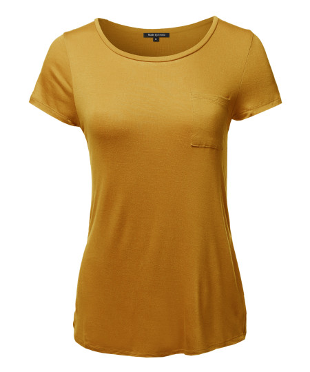 Women's Basic Short Sleeve Scoop Neck Top With Pocket