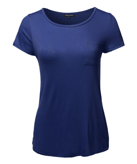 Women's Basic Short Sleeve Scoop Neck Top With Pocket