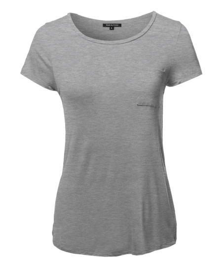 Women's Basic Short Sleeve Scoop Neck Top With Pocket