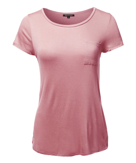 Women's Basic Short Sleeve Scoop Neck Top With Pocket